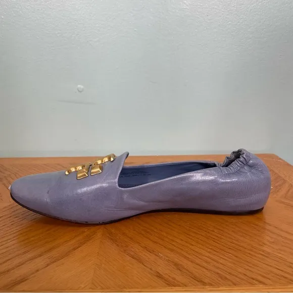 Tory Burch Eleanor Loafer Flats Slip On Leather Pery Winkle Blue Sz 9 Logo