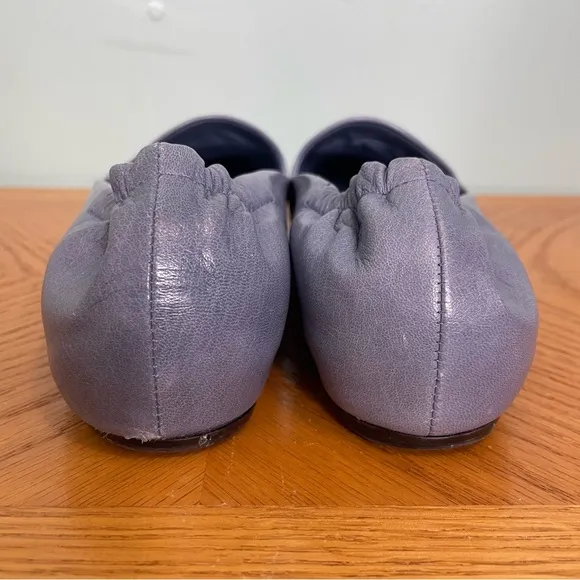 Tory Burch Eleanor Loafer Flats Slip On Leather Pery Winkle Blue Sz 9 Logo