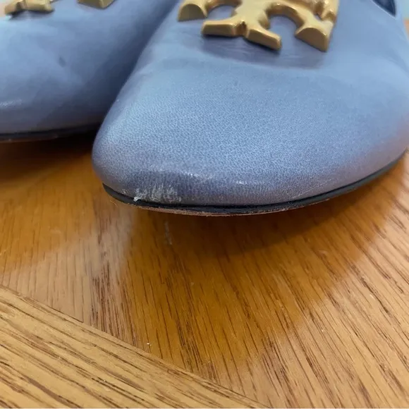 Tory Burch Eleanor Loafer Flats Slip On Leather Pery Winkle Blue Sz 9 Logo
