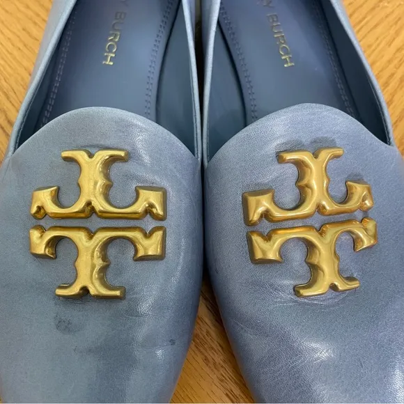 Tory Burch Eleanor Loafer Flats Slip On Leather Pery Winkle Blue Sz 9 Logo