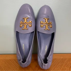 Tory Burch Eleanor Loafer Flats Slip On Leather Pery Winkle Blue Sz 9 Logo