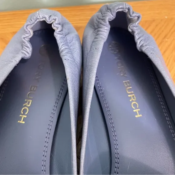 Tory Burch Eleanor Loafer Flats Slip On Leather Pery Winkle Blue Sz 9 Logo