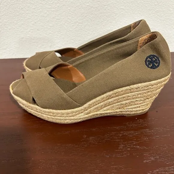 Tory Burch Filipa Peep Toe Wedge Espadrille Tan color Size 9