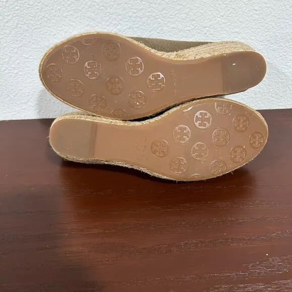 Tory Burch Filipa Peep Toe Wedge Espadrille Tan color Size 9