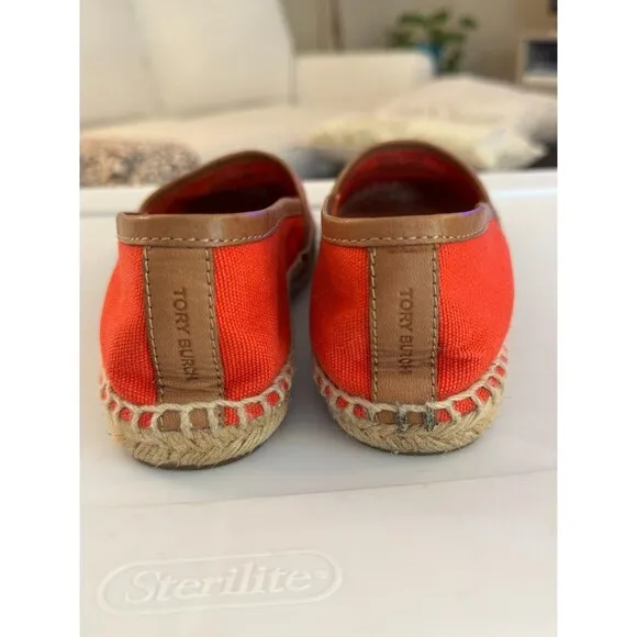 Tory Burch Flat Slip On Shoes Sz. 8M Carmen Sol Flame Red Espadrilles