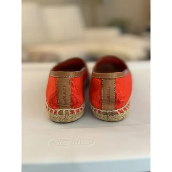 Tory Burch Flat Slip On Shoes Sz. 8M Carmen Sol Flame Red Espadrilles