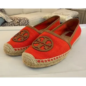 Tory Burch Flat Slip On Shoes Sz. 8M Carmen Sol Flame Red Espadrilles