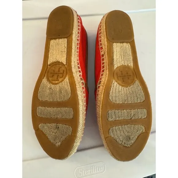 Tory Burch Flat Slip On Shoes Sz. 8M Carmen Sol Flame Red Espadrilles
