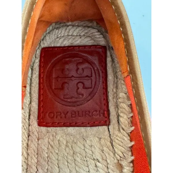 Tory Burch Flat Slip On Shoes Sz. 8M Carmen Sol Flame Red Espadrilles
