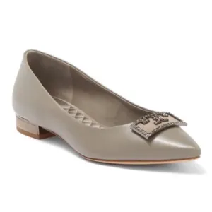 Tory Burch Gigi embellished crystal T logo pointed toe grey flats 11
