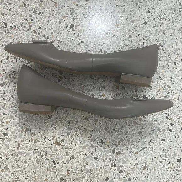 Tory Burch Gigi embellished crystal T logo pointed toe grey flats 11