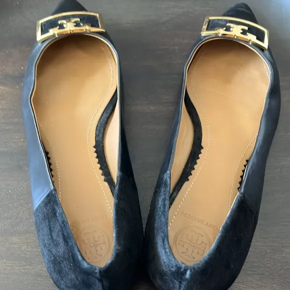 Tory Burch Gigi Pointed Toe Black Leather Flats