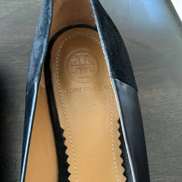 Tory Burch Gigi Pointed Toe Black Leather Flats