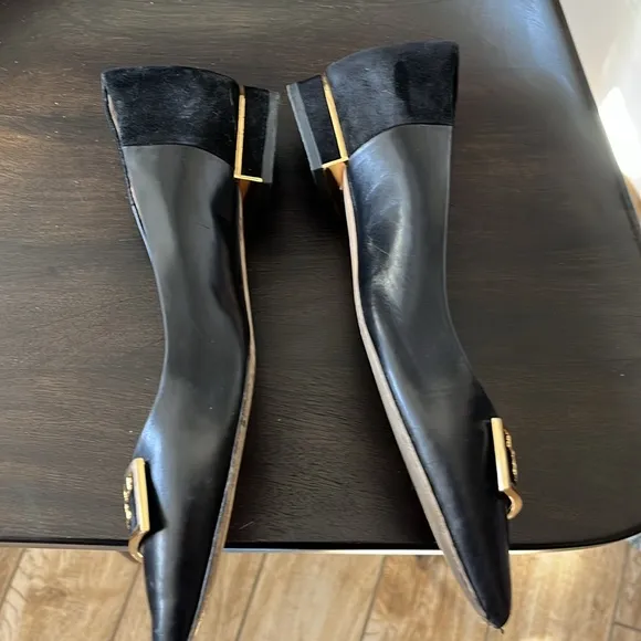 Tory Burch Gigi Pointed Toe Black Leather Flats