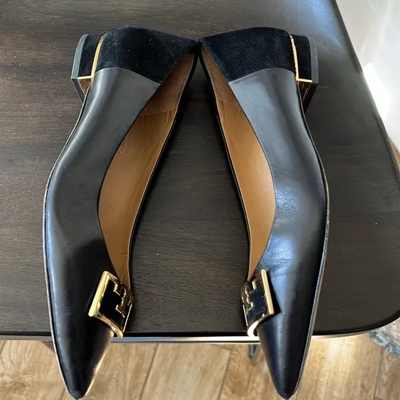 Tory Burch Gigi Pointed Toe Black Leather Flats