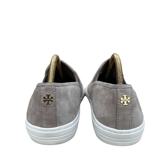 Tory Burch Grey Jesse Slip-On Soft Suede Sneakers Logo Size 6 EUC