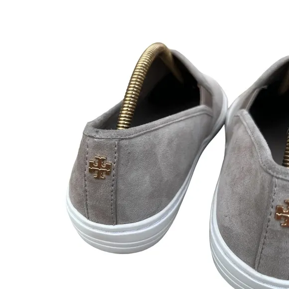 Tory Burch Grey Jesse Slip-On Soft Suede Sneakers Logo Size 6 EUC