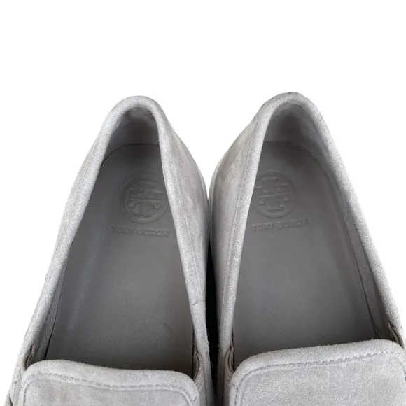 Tory Burch Grey Jesse Slip-On Soft Suede Sneakers Logo Size 6 EUC