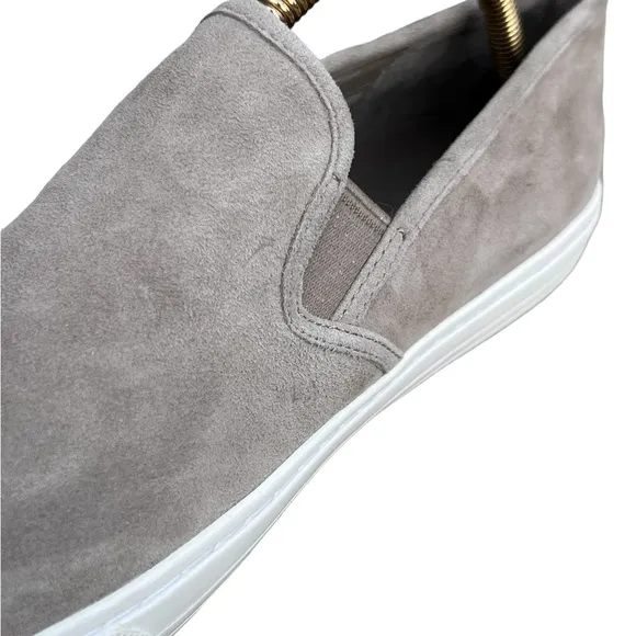 Tory Burch Grey Jesse Slip-On Soft Suede Sneakers Logo Size 6 EUC
