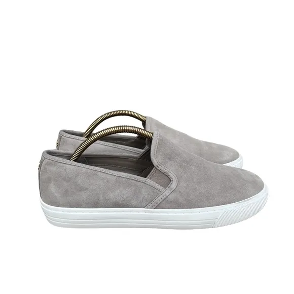 Tory Burch Grey Jesse Slip-On Soft Suede Sneakers Logo Size 6 EUC