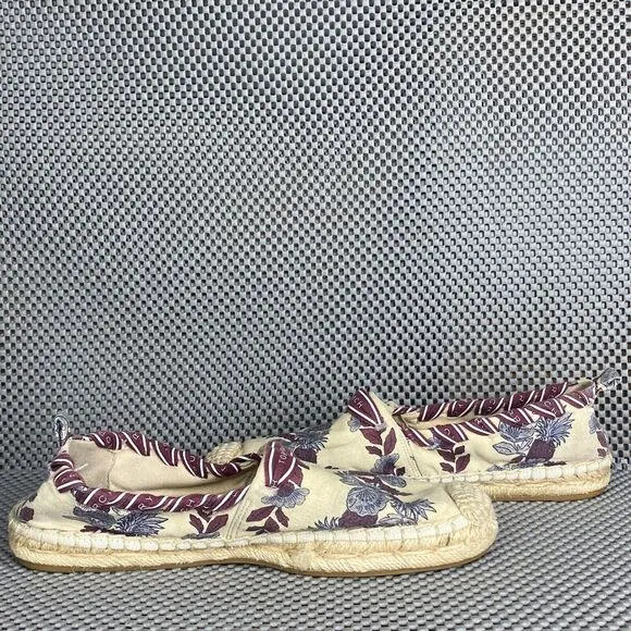 Tory Burch Grosgrain Whipstich Espadrilles Flat Shoes Womens 6 Floral Slip On