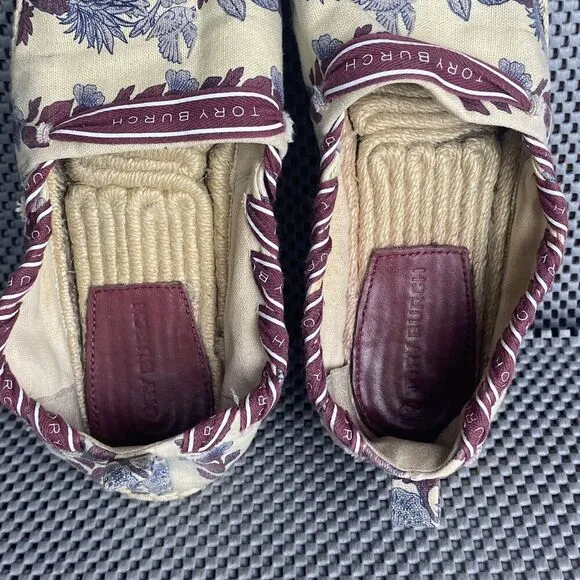 Tory Burch Grosgrain Whipstich Espadrilles Flat Shoes Womens 6 Floral Slip On
