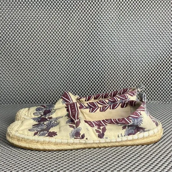 Tory Burch Grosgrain Whipstich Espadrilles Flat Shoes Womens 6 Floral Slip On