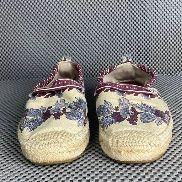 Tory Burch Grosgrain Whipstich Espadrilles Flat Shoes Womens 6 Floral Slip On