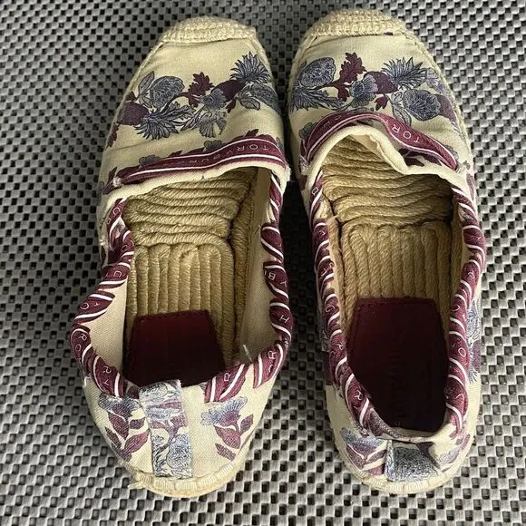 Tory Burch Grosgrain Whipstich Espadrilles Flat Shoes Womens 6 Floral Slip On
