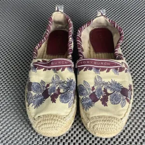 Tory Burch Grosgrain Whipstich Espadrilles Flat Shoes Womens 6 Floral Slip On