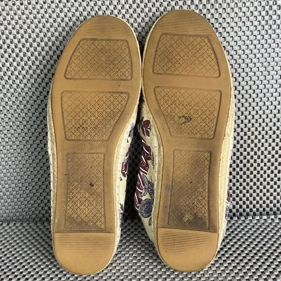 Tory Burch Grosgrain Whipstich Espadrilles Flat Shoes Womens 6 Floral Slip On