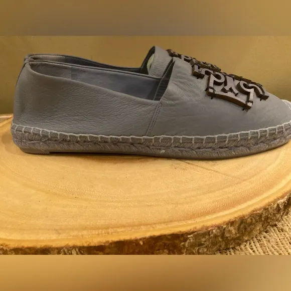Tory Burch Ines Spring Lotus leather Espadrile Slate Blue Sz-8.5 New