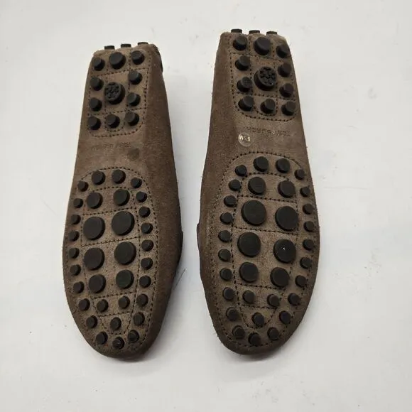 TORY BURCH KENDRICK Drivers Moccasin/Loafer brown Suede leather Gold Logo sz 5.5