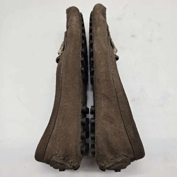 TORY BURCH KENDRICK Drivers Moccasin/Loafer brown Suede leather Gold Logo sz 5.5