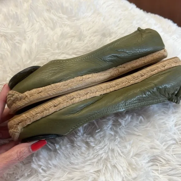 TORY BURCH Leather Miller Espadrilles in Khaki Size 10.5