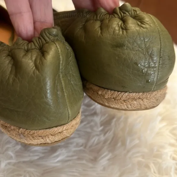 TORY BURCH Leather Miller Espadrilles in Khaki Size 10.5