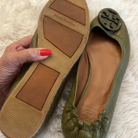 TORY BURCH Leather Miller Espadrilles in Khaki Size 10.5