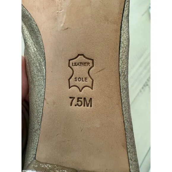 Tory Burch Metallic Pointed-Toe Flats with Embellished Logo