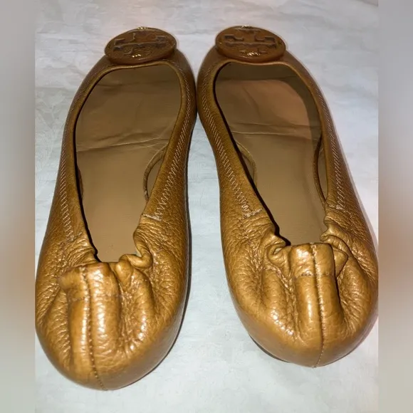 Tory Burch Minnie brown leather ballet flats sz 7 shoes slip on slippers loafer