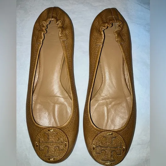 Tory Burch Minnie brown leather ballet flats sz 7 shoes slip on slippers loafer