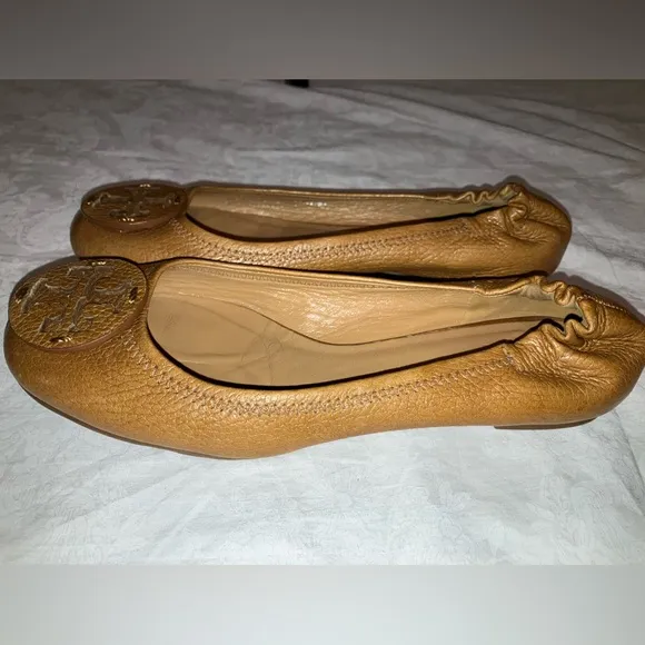 Tory Burch Minnie brown leather ballet flats sz 7 shoes slip on slippers loafer
