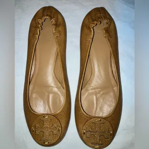 Tory Burch Minnie brown leather ballet flats sz 7 shoes slip on slippers loafer