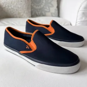 Tory Burch Neoprene Slip On Orange Blue Logo Sneakers