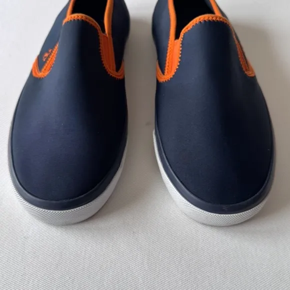 Tory Burch Neoprene Slip On Orange Blue Logo Sneakers