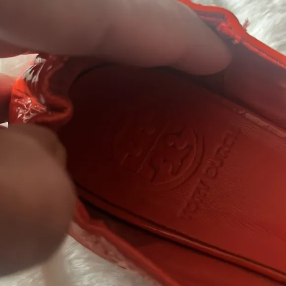 Tory Burch Orange Patent Leather Minnie Scrunch Ballet Flats