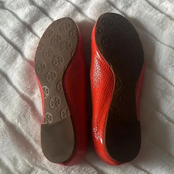 Tory Burch Orange Patent Leather Minnie Scrunch Ballet Flats