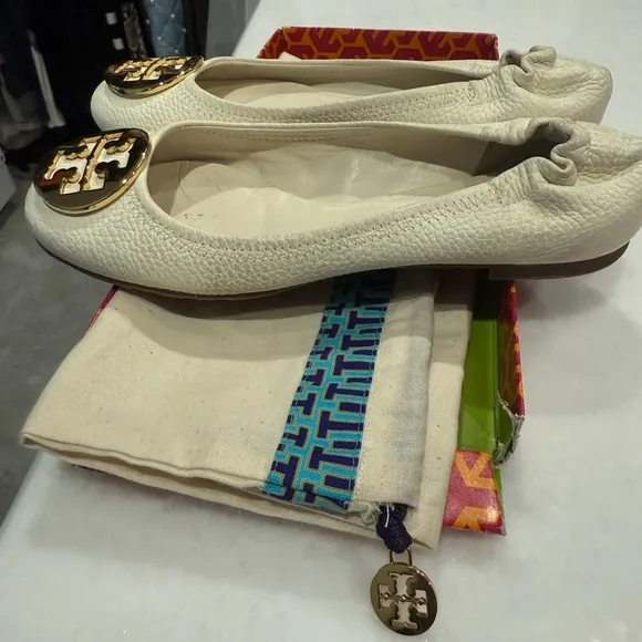 Tory Burch Reva Cream Gold Flats