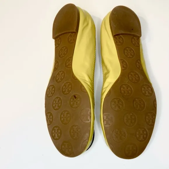 Tory Burch Reva Neon Yellow Patent Leather Flats Size 6