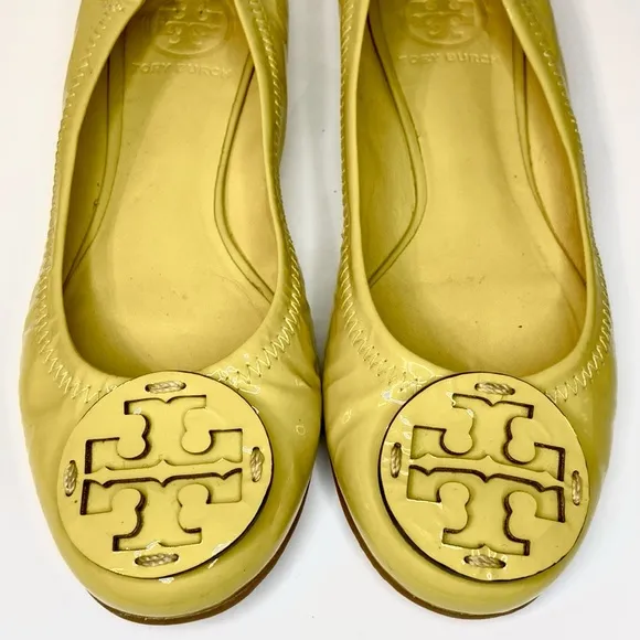 Tory Burch Reva Neon Yellow Patent Leather Flats Size 6