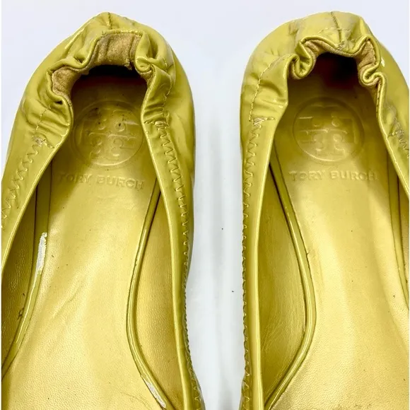 Tory Burch Reva Neon Yellow Patent Leather Flats Size 6